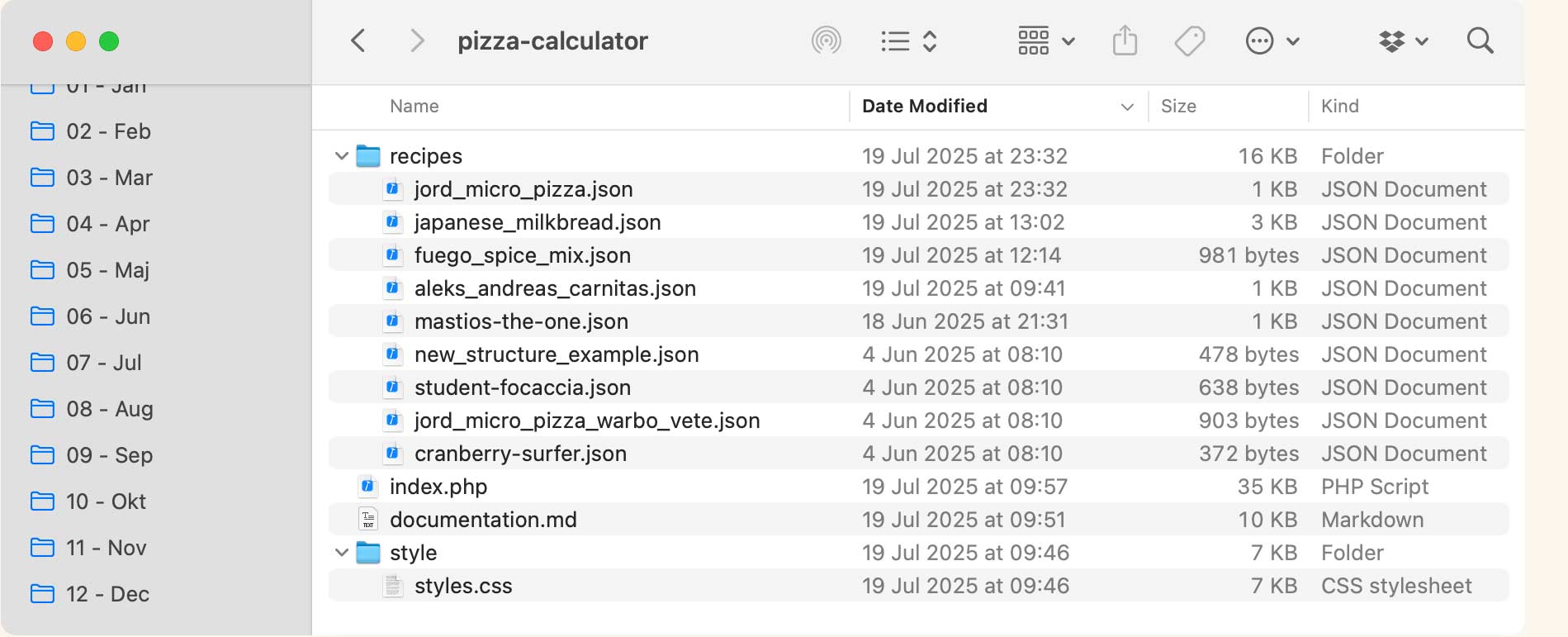 My pizza calculator folder