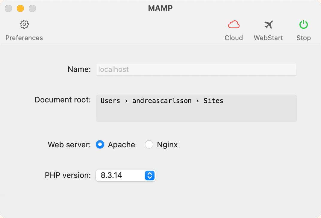 MAMP interface