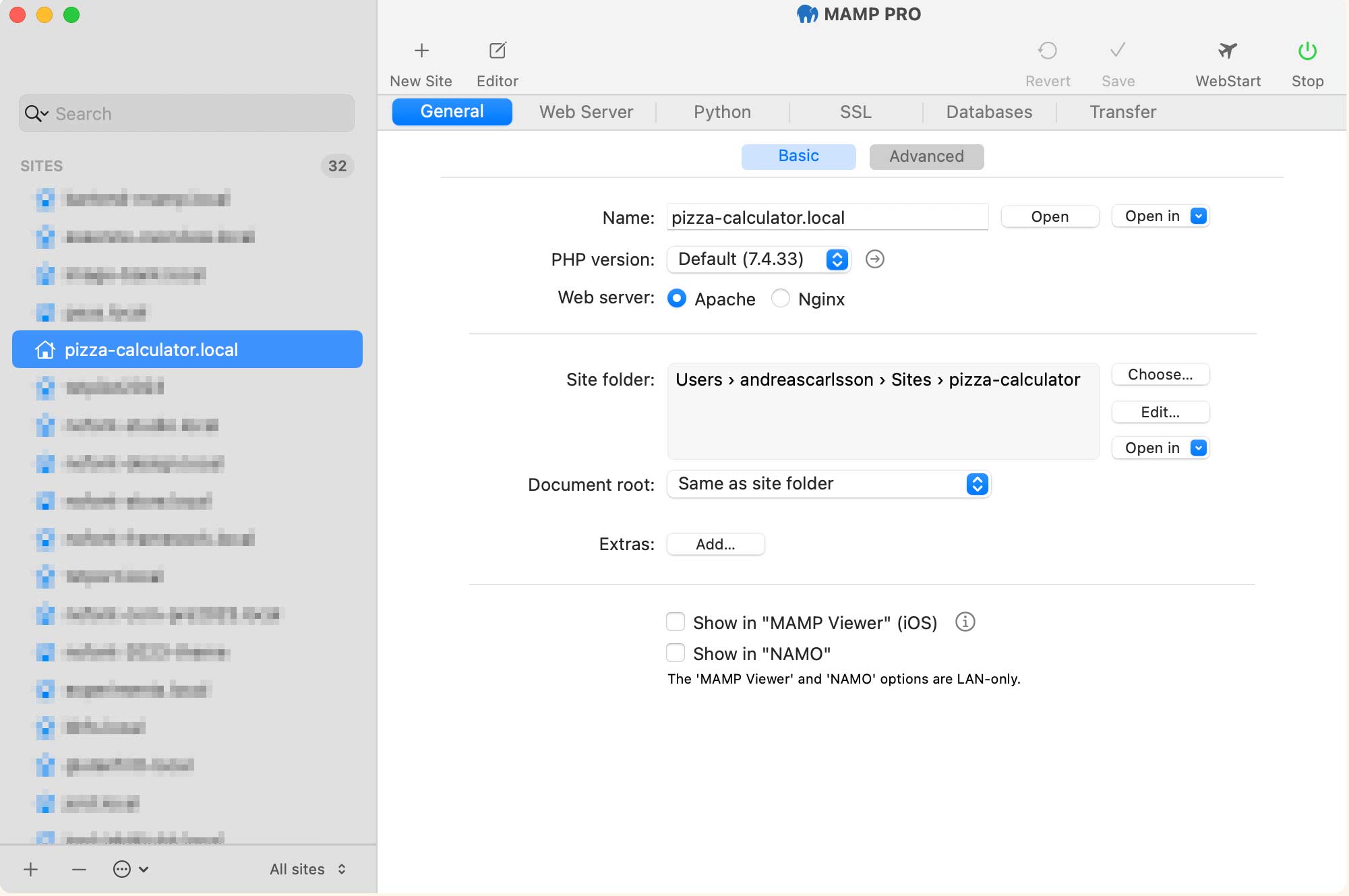MAMP interface